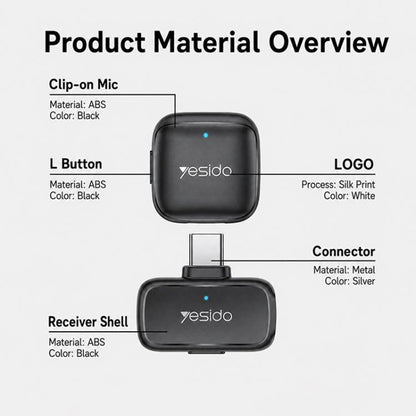 Yesido KR28 1 to 2 Standard Noise Reduction Wireless Lavalier Microphone with 8 Pin Receiver