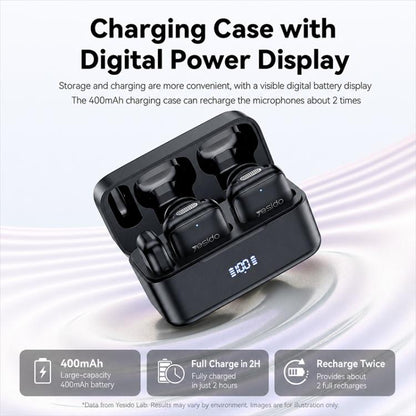 Yesido KR30 1 to 2 Wireless Lavalier Microphone 8 Pin Receiver with Charging Box