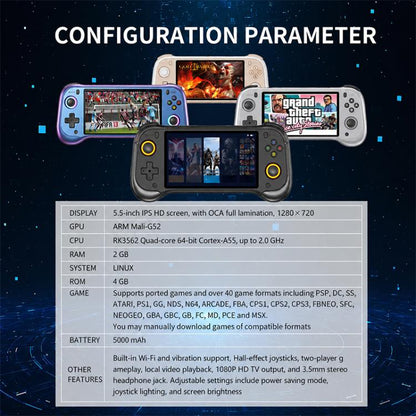 H55 Pro 5.5-inch IPS Screen Handheld Game Console Supports 40+ Emulators, 64G, 128G