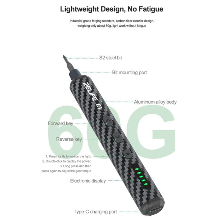 RELIFE E1 Powerful Carbon Fiber Electric Screwdriver Set, RELIFE E1
