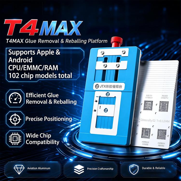 JTX T4 Max Universal Chips Glue Removal and Tin Planting Platform Set for iPhone / Samsung / Hisilicon / Android RAM