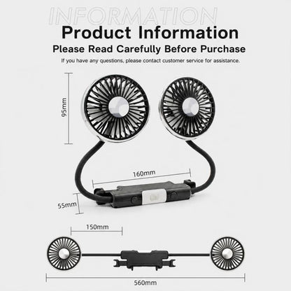 SUITU Car Rear Seats Dual-head USB Electric Cooling Fan, 5-Blade Fan, Rear-seat Headrest, Flexible Hose Fan-Detachable Power Cable, Flexible Hose Fan-Integrated Power Cable, Seat-back Fan
