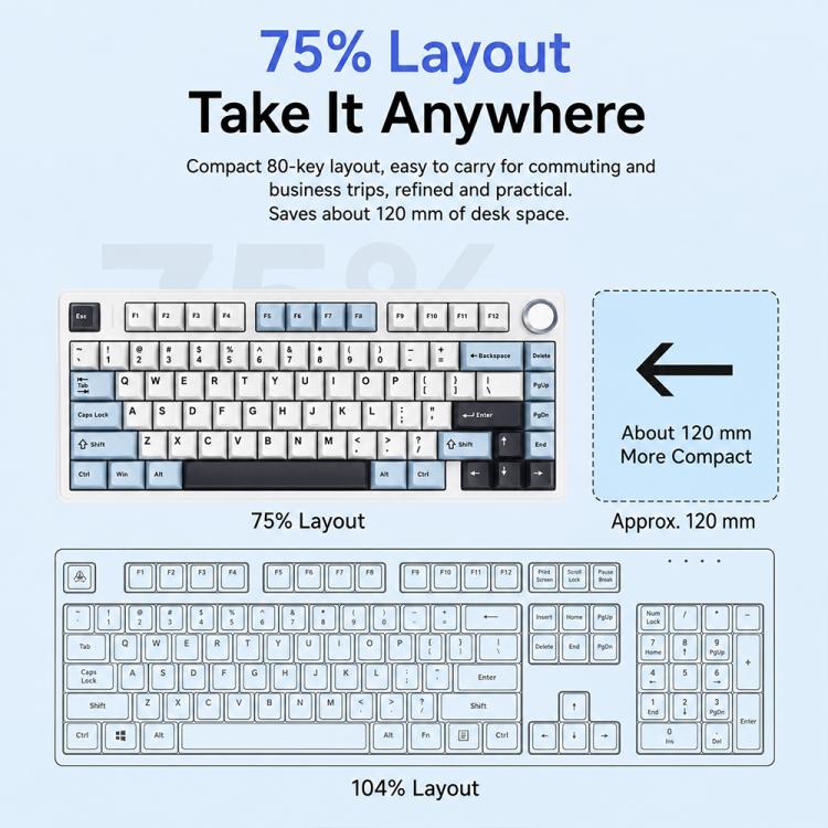AULA F75HE 80 Keys Wired/2.4G/Bluetooth Tri-mode Custom Mechanical Keyboard