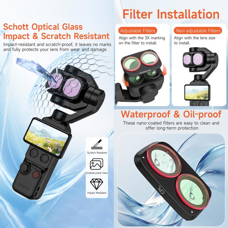 For DJI Osmo Pocket 4P Sunnylife Camera Lens Filter, MCUV, CPL, ND8, ND16, ND32, ND64, ND8/PL, ND16/PL, ND32/PL, ND64/PL, Black Mist 1/4, 3 in 1 Shadow Filter Set, 3 in 1 Mixed Filter Set, 4 in 1 ND/PL Set, 4 in 1 ND Set, 4 in 1 Mixed Filter Set