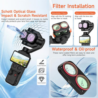 For DJI Osmo Pocket 4P Sunnylife Camera Lens Filter, MCUV, CPL, ND8, ND16, ND32, ND64, ND8/PL, ND16/PL, ND32/PL, ND64/PL, Black Mist 1/4, 3 in 1 Shadow Filter Set, 3 in 1 Mixed Filter Set, 4 in 1 ND/PL Set, 4 in 1 ND Set, 4 in 1 Mixed Filter Set