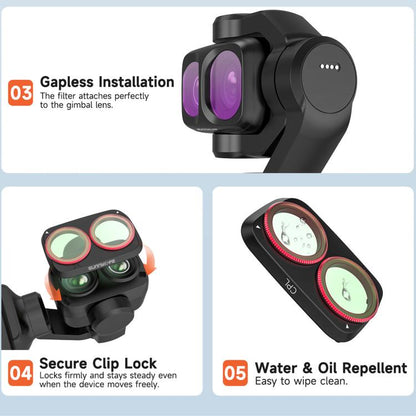 For DJI Osmo Pocket 4P Sunnylife Camera Lens Filter, MCUV, CPL, ND8, ND16, ND32, ND64, ND8/PL, ND16/PL, ND32/PL, ND64/PL, Black Mist 1/4, 3 in 1 Shadow Filter Set, 3 in 1 Mixed Filter Set, 4 in 1 ND/PL Set, 4 in 1 ND Set, 4 in 1 Mixed Filter Set