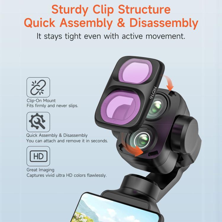 For DJI Osmo Pocket 4P Sunnylife Camera Lens Filter, MCUV, CPL, ND8, ND16, ND32, ND64, ND8/PL, ND16/PL, ND32/PL, ND64/PL, Black Mist 1/4, 3 in 1 Shadow Filter Set, 3 in 1 Mixed Filter Set, 4 in 1 ND/PL Set, 4 in 1 ND Set, 4 in 1 Mixed Filter Set