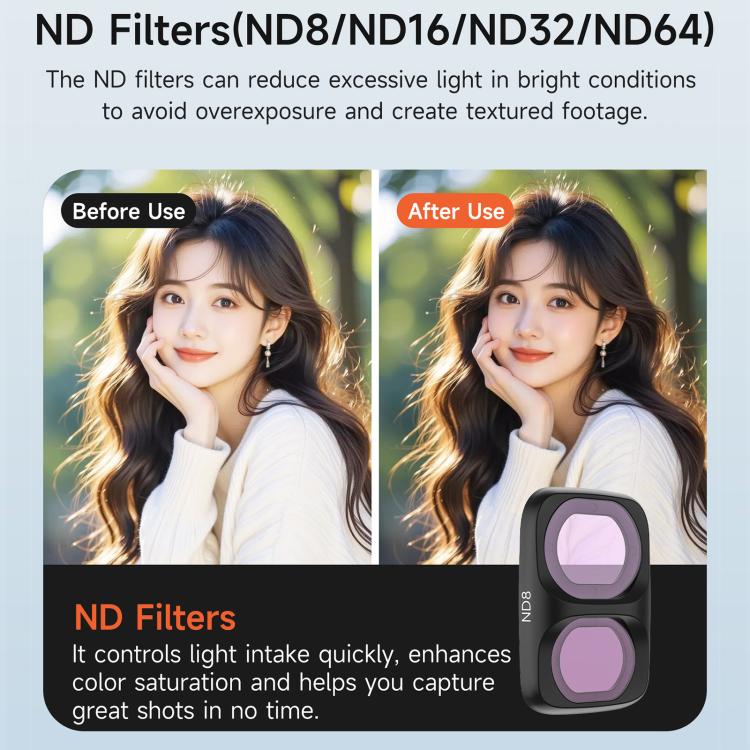 For DJI Osmo Pocket 4P Sunnylife Camera Lens Filter, MCUV, CPL, ND8, ND16, ND32, ND64, ND8/PL, ND16/PL, ND32/PL, ND64/PL, Black Mist 1/4, 3 in 1 Shadow Filter Set, 3 in 1 Mixed Filter Set, 4 in 1 ND/PL Set, 4 in 1 ND Set, 4 in 1 Mixed Filter Set