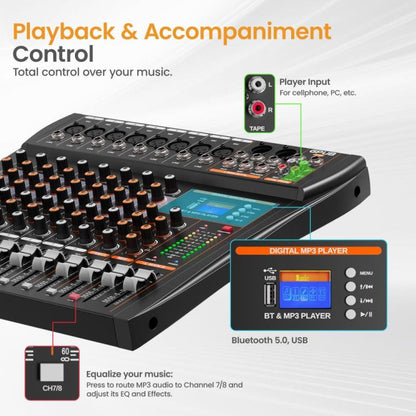 XTUGA GP80 8-Channel Professional Analog Mixer, GP80