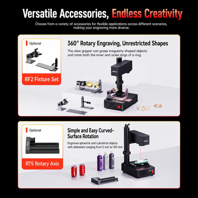DAJA S4Mini Fiber Laser Marking Machine High-Precision Metal Engraving Machine for Industrial Use, S4Mini, S4Mini + Rotary Axis, S4Mini + Rotary Clamp, S4Mini + Rotary Axis + Clamp