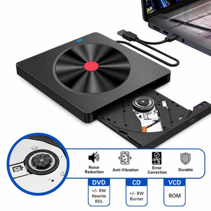 CD Burner External Optical Drive for Laptops, 5-in-1 CD Pattern, Red Dot Red Border
