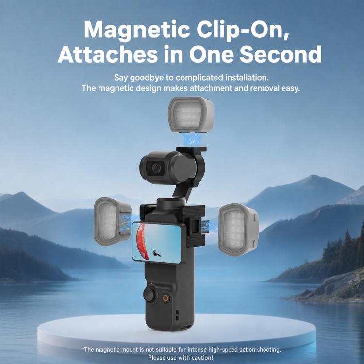For DJI Osmo Pocket 3 NEEWER Fill Light Magnetic Holder Action Camera Portable Light, Single Light with Mount, Dual Light with Mount, Triple Light with Mount, Fill Light Filter Kit, Dual Light Kit, Black Single Light with Mount