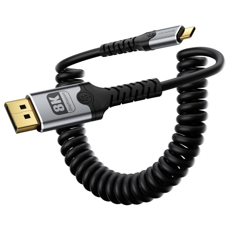 DOONJIEY Type-C to DisplayPort 2.1 UHD 8K 60Hz Audio & Video Mirroring Coiled Cable, Type-C to DP 8K