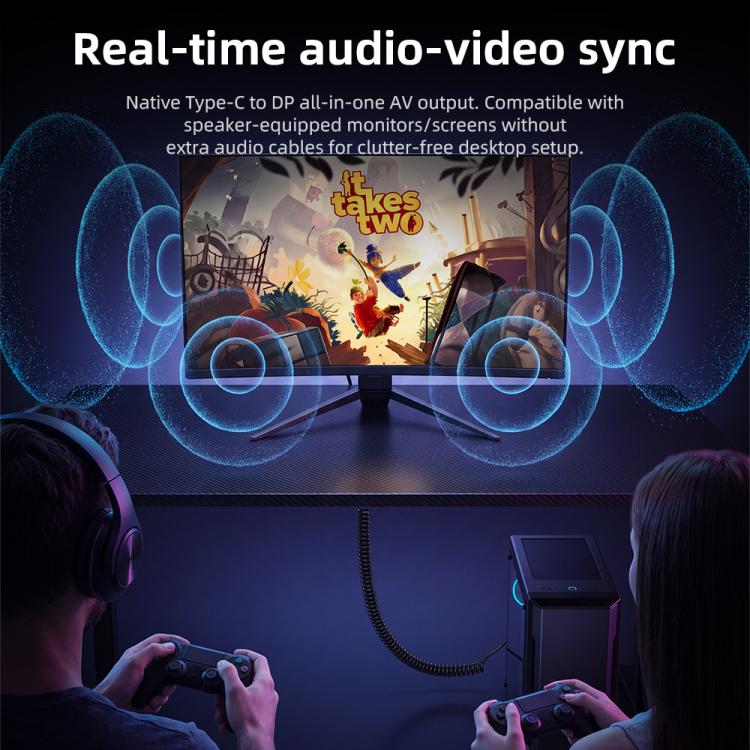 DOONJIEY Type-C to DisplayPort 2.1 UHD 8K 60Hz Audio & Video Mirroring Coiled Cable, Type-C to DP 8K