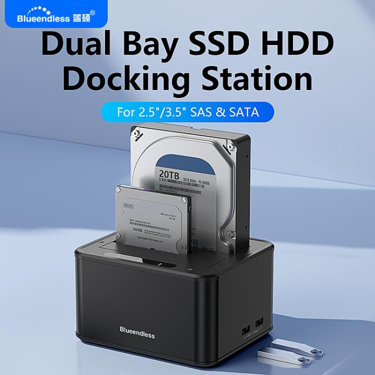 Blueendless HD07S 2.5/3.5 inch SAS/SATA Dual-bay Hard Drive Docking Station, EU Plug, UK Plug, US Plug