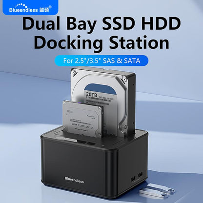 Blueendless HD07S 2.5/3.5 inch SAS/SATA Dual-bay Hard Drive Docking Station, EU Plug, UK Plug, US Plug