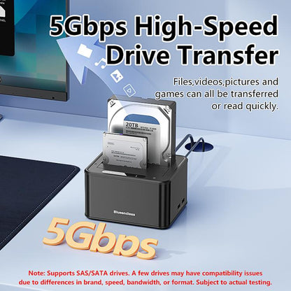 Blueendless HD07S 2.5/3.5 inch SAS/SATA Dual-bay Hard Drive Docking Station, EU Plug, UK Plug, US Plug
