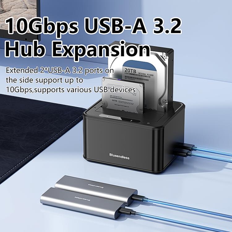 Blueendless HD07S 2.5/3.5 inch SAS/SATA Dual-bay Hard Drive Docking Station, EU Plug, UK Plug, US Plug