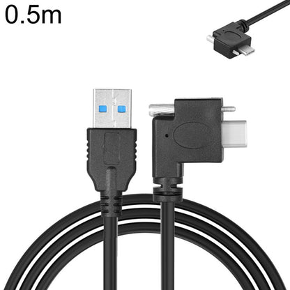 USB 3.0 Male to Right Angle USB-C / Type-C 3.1 Data Cable with Screw-lock, 0.3m, 0.5m, 1m, 2m