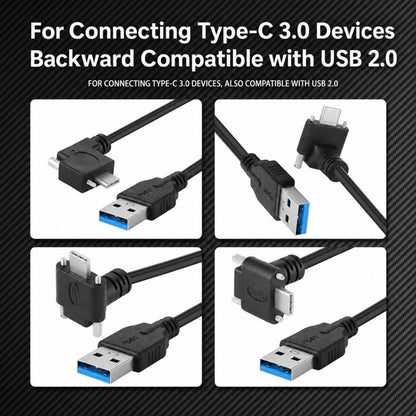 USB 3.0 Male to Right Angle USB-C / Type-C 3.1 Data Cable with Screw-lock, 0.3m, 0.5m, 1m, 2m