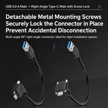 USB 3.0 Male to Right Angle USB-C / Type-C 3.1 Data Cable with Screw-lock, 0.3m, 0.5m, 1m, 2m