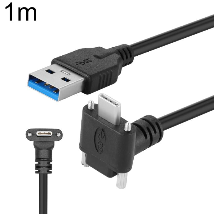 USB 3.0 Male to Down Angle USB-C / Type-C 3.1 Data Cable with Screw-lock, 0.3m, 0.5m, 1m, 2m