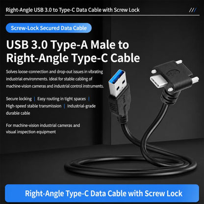 USB 3.0 Male to Down Angle USB-C / Type-C 3.1 Data Cable with Screw-lock, 0.3m, 0.5m, 1m, 2m