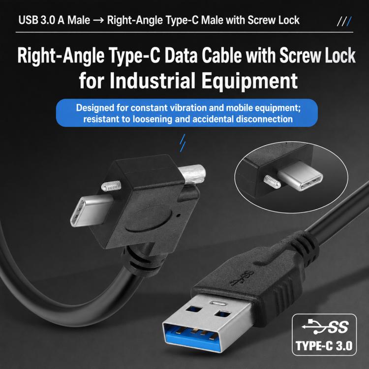 USB 3.0 Male to Down Angle USB-C / Type-C 3.1 Data Cable with Screw-lock, 0.3m, 0.5m, 1m, 2m