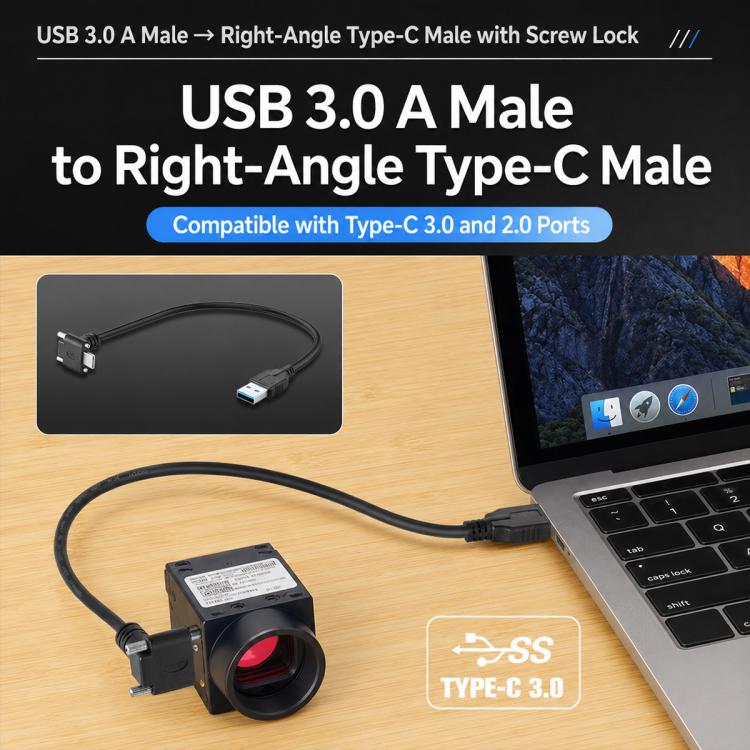 USB 3.0 Male to Down Angle USB-C / Type-C 3.1 Data Cable with Screw-lock, 0.3m, 0.5m, 1m, 2m