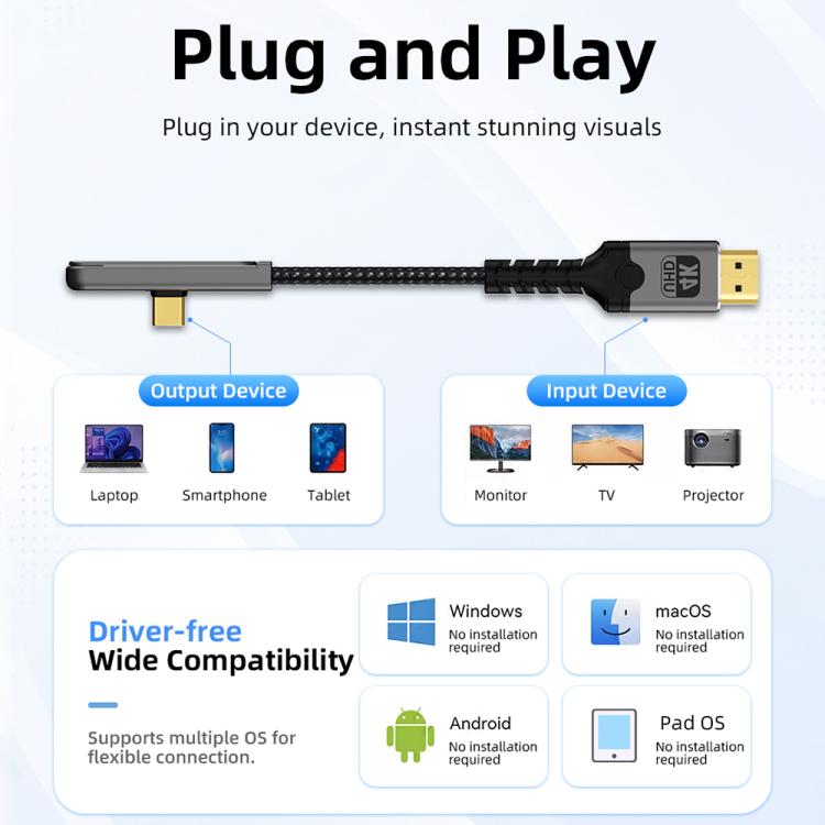 DOONJIEY DJMS09 Type-C to HDTV 4K 30Hz Ultra HD Video Cable with Phone Holder, Type-C to HDTV 4K