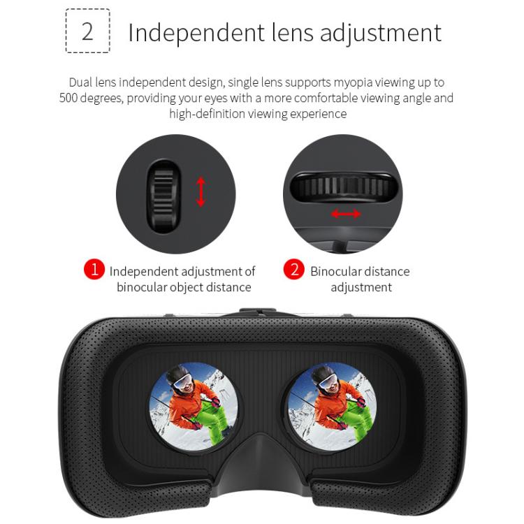 VR SHINECON G04DA Lndependent Lens Adjustment VR Glasses for 5.5-7.2 inch Phone, G04DA Host, G04DA+052, G04DA+053, G04DA+B01, G04DA+B03, G04DA+C8S with Holder, G04DA+Y1 Black