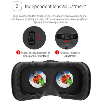 VR SHINECON G04DA Lndependent Lens Adjustment VR Glasses for 5.5-7.2 inch Phone, G04DA Host, G04DA+052, G04DA+053, G04DA+B01, G04DA+B03, G04DA+C8S with Holder, G04DA+Y1 Black