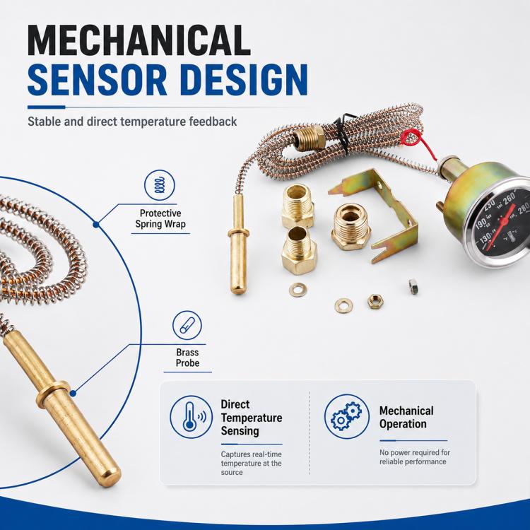 Car Modification Mechanical Dual-Display Water Temperature Gauge with 3 x Adapters, Dual-Display Water Temperature Gauge