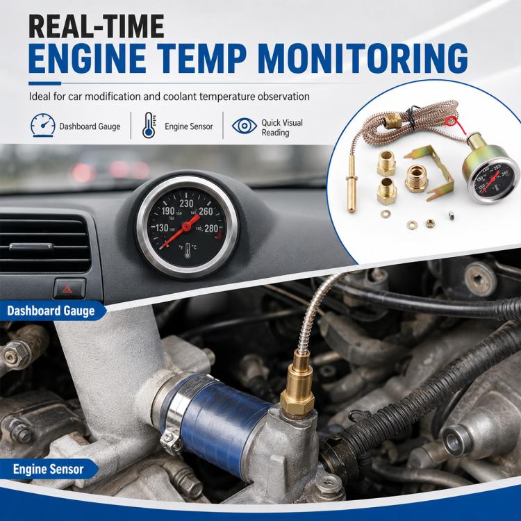 Car Modification Mechanical Dual-Display Water Temperature Gauge with 3 x Adapters, Dual-Display Water Temperature Gauge