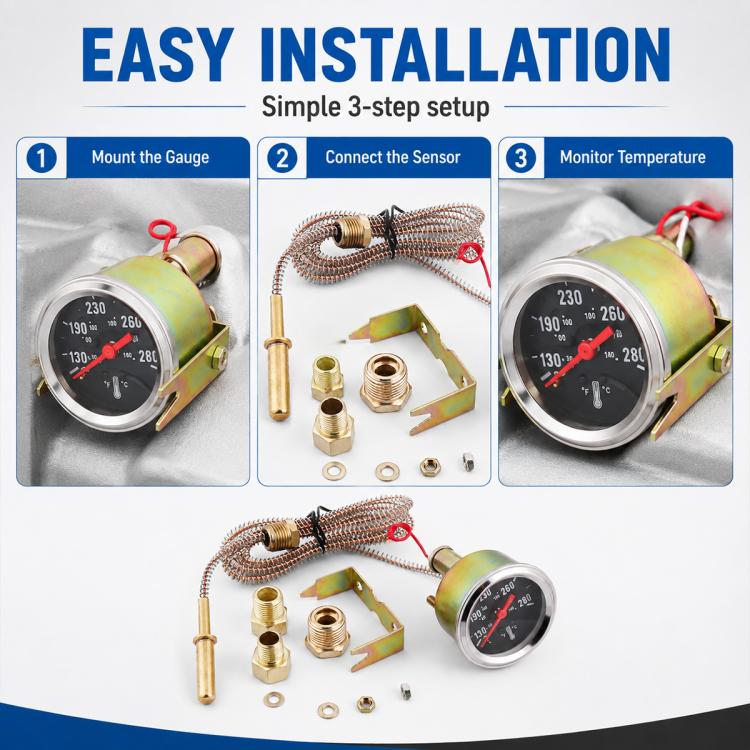 Car Modification Mechanical Dual-Display Water Temperature Gauge with 3 x Adapters, Dual-Display Water Temperature Gauge
