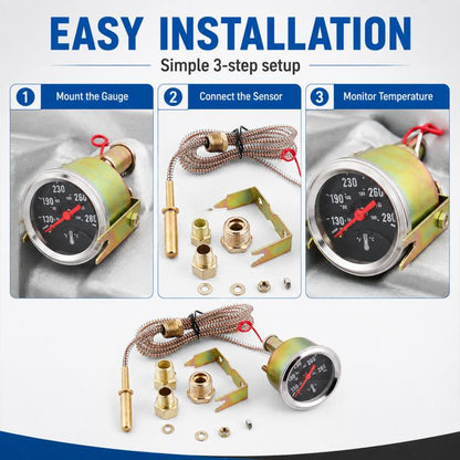 Car Modification Mechanical Dual-Display Water Temperature Gauge with 3 x Adapters, Dual-Display Water Temperature Gauge