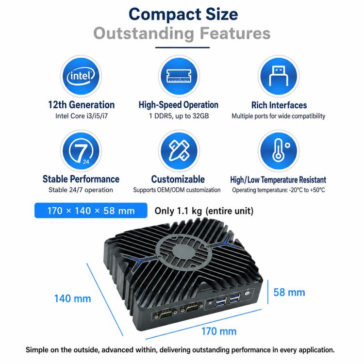 3322 Intel Core 12th i7-1255U Generation Mini Industrial PC Host without Memory Hard Drive WiFi Module, i7-1255U without Memory Hard Drive WiFi Module