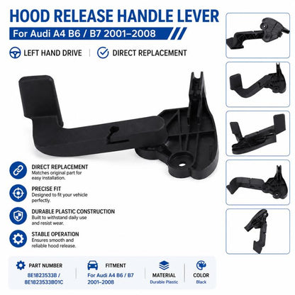 For Audi A4 B6/B7 2001–2008 Car Hood Release Handle 8E1823533B, 8E1823533B01C, Left-Hand Drive
