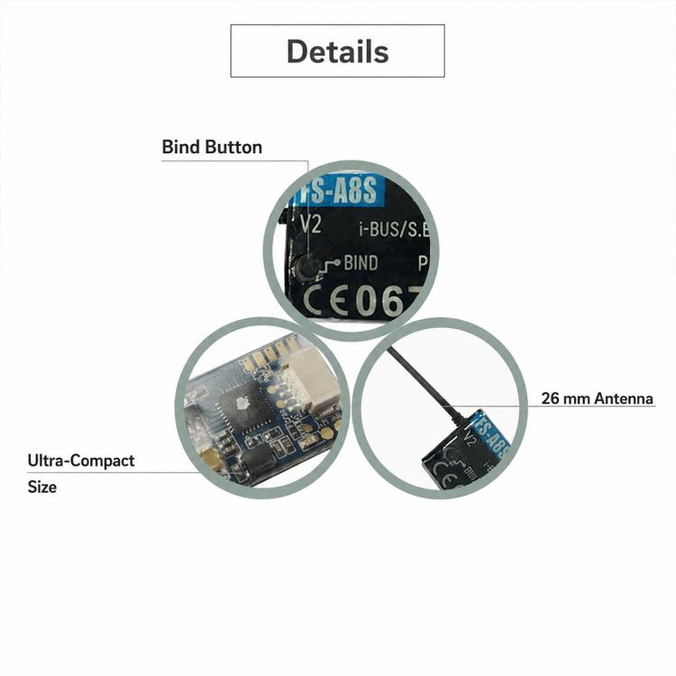 FlySky FS-A8S V2 2.4G 8CH Mini Receiver with PPM i-BUS SBUS Output
