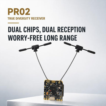 FlySky PR02 ELRS Dual-Core Diversity Receiver with Dual 2.4GHz 250MW Backhaul Power TXCO, PR02
