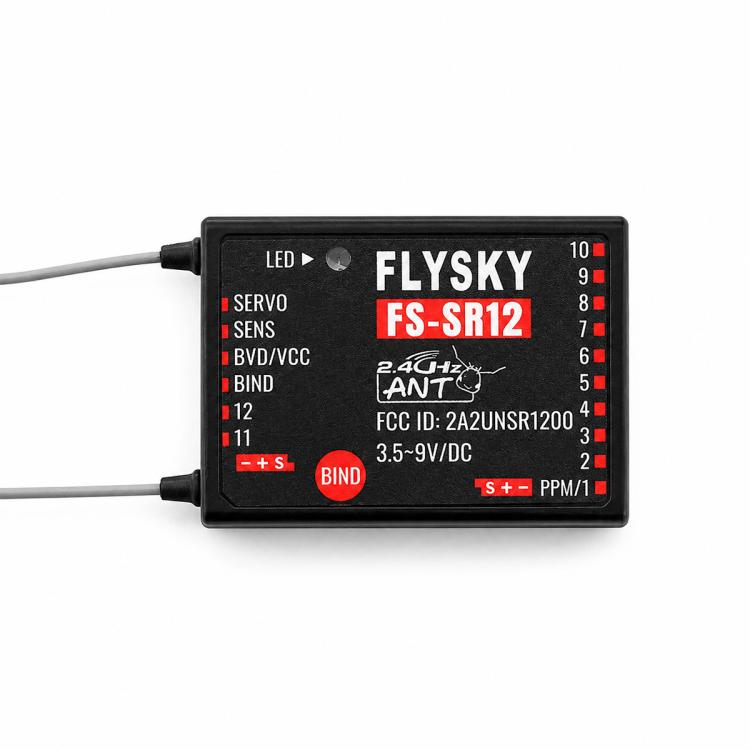 FlySky FS-SR12 12CH 2.4G Receiver Dual Antenna for RC Fixed Wing Car Boat Robot Model Toy ANT Protocol Transmitter FS-ST8, FS-SR12