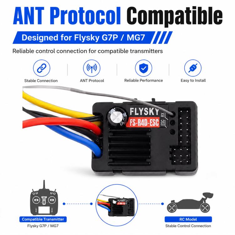 FlySky FS-R4D-ESC 2 in 1 2.4GHz 4CH Receiver for G7P / MG7 Remote Control, FS-R4D-ESC