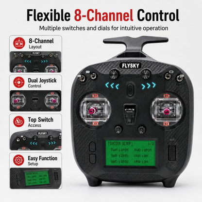 FlySky FS-ST8 LCD Screen 2.4G 8CH Transmitter for Drone / Boat / Car Model, Standard Left with SR8 Receiver, Upgraded Left with SR8A Receiver