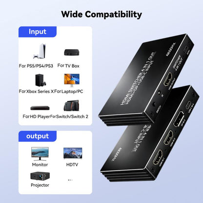 NK-666 4K/60Hz HDMI 4x1 Split Switch with Remote Control