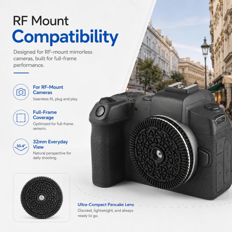 32mm F10 Fixed?Focus Pancake Lens for Canon RF-mount Cameras, For Canon RF-mount