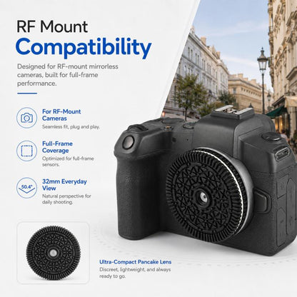 32mm F10 Fixed?Focus Pancake Lens for Canon RF-mount Cameras, For Canon RF-mount