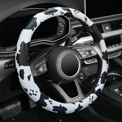 Car Cow Print Steering Wheel Cover, Diameter: 38cm, without Shoulder Pads, with Shoulder Pads