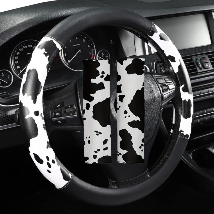 Car Cow Print Steering Wheel Cover, Diameter: 38cm, without Shoulder Pads, with Shoulder Pads