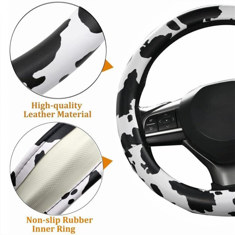 Car Cow Print Steering Wheel Cover, Diameter: 38cm, without Shoulder Pads, with Shoulder Pads