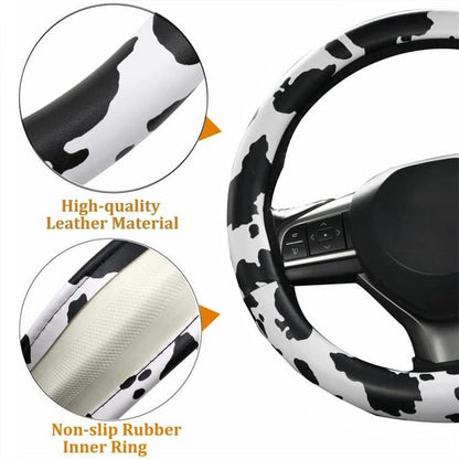 Car Cow Print Steering Wheel Cover, Diameter: 38cm, without Shoulder Pads, with Shoulder Pads